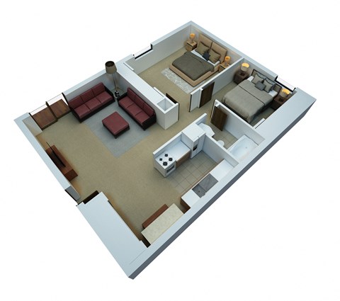 Floor plan for 2 beds, 1 bath, 810 sqft
